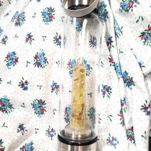 Glass Drinking Water Bottle with Citrine Chips inside Obelisk
